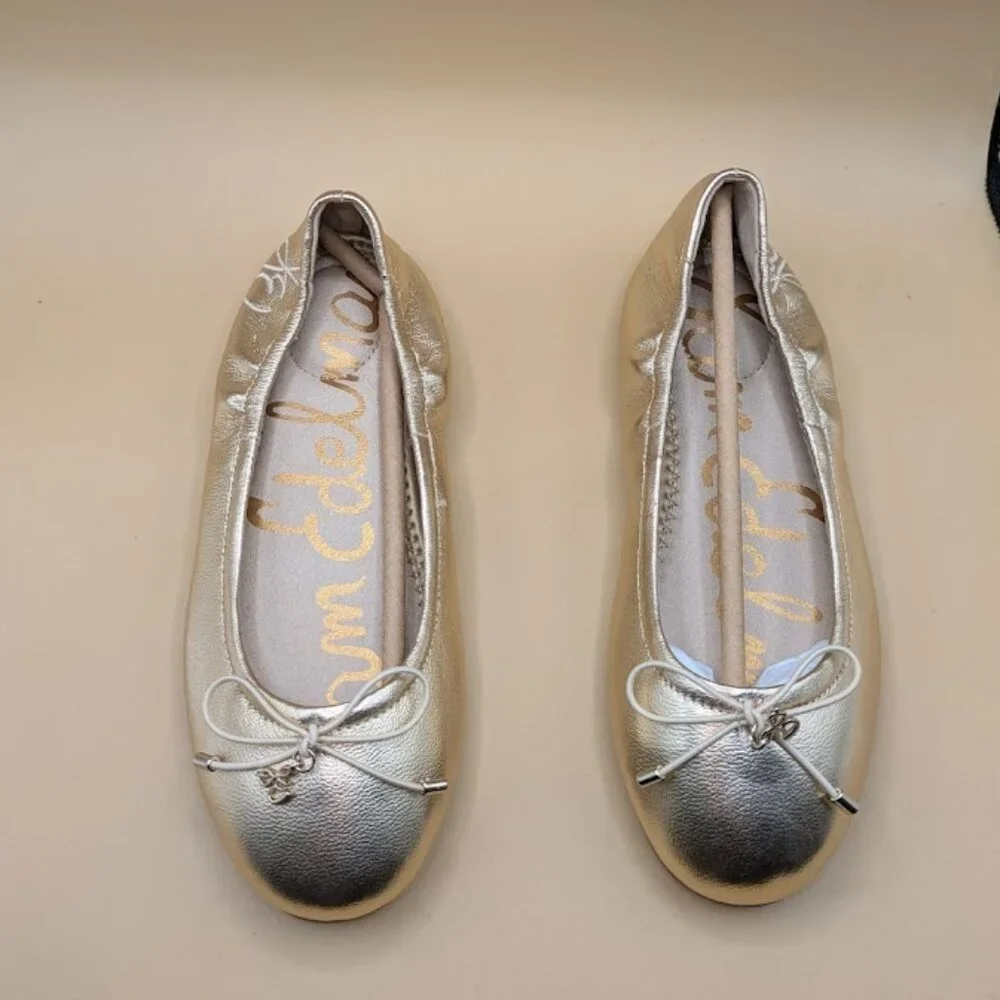 Sam Edelman Girls Size 1 M Felicia Ballet Flats Medallion Gold Leather NEW